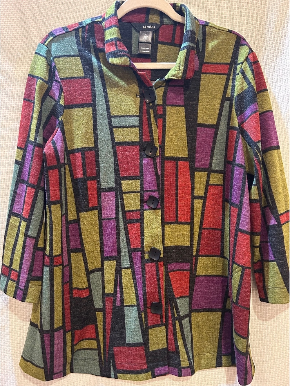 Ali Miles Women's Colorful Geometric Pattern Button-Up Cardigan Jacket Size L